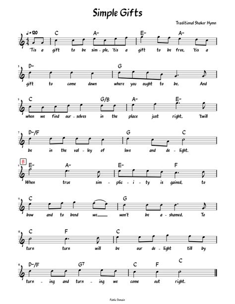 Simple Gifts (Lead sheet with lyrics ) Sheet music for Piano (Solo ...