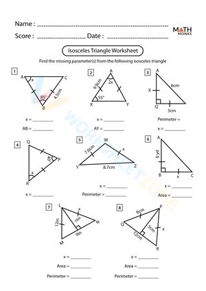 Isosceles and equilateral triangles worksheets