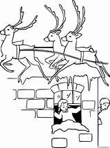 Reindeer Flying Over The Roof Coloring Page Printable sketch template