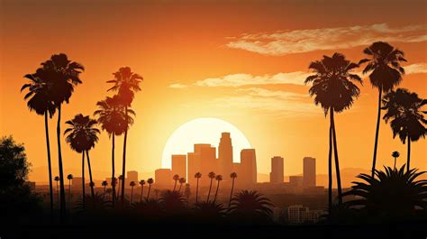 Gorgeous dusk over LA s downtown skyline and palm trees 27102142 Stock ...