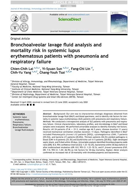 (PDF) Bronchoalveolar lavage fluid analysis and mortality risk in systemic lupus erythematosus ...