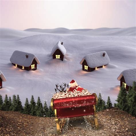 Premium Photo | Santa flying his sleigh against cute village in the snow