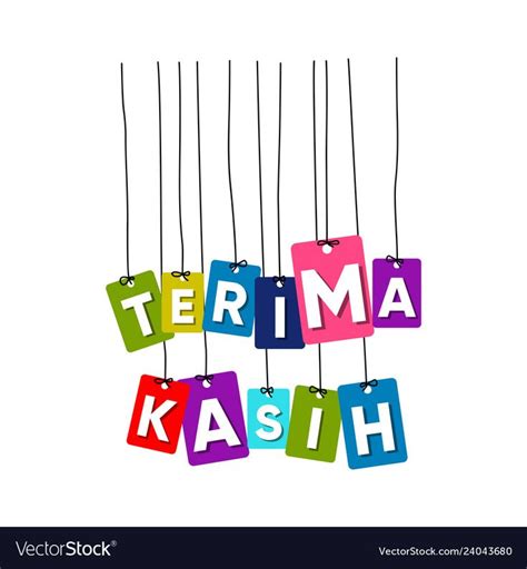 Thank you in Indonesian language hanging words vector, colourful words vector, terima kasih ...