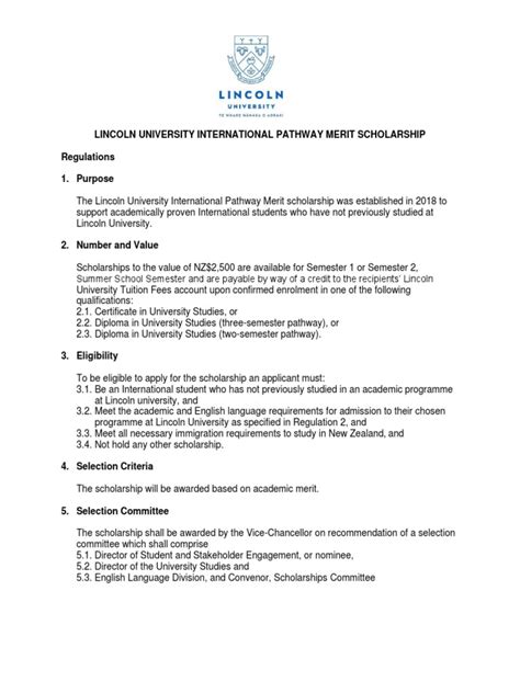 Lincoln University Pathway Merit Scholarship Application Form | PDF | Fee | Diploma