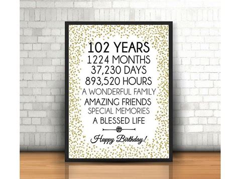 Happy 102nd Birthday 8x10 16x20 24x36 Cheers to 102 Years - Etsy | Letreros de cumpleaños ...