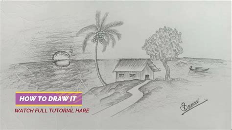 Scenery Pencil Sketch Drawing Step By Step - Easy Shading Scenery