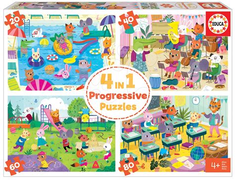 Progressziv puzzle Iskolás állatok Educa 20-40-60-80 darabos