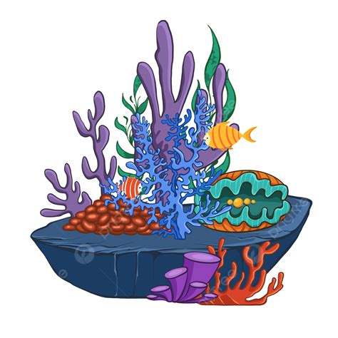 Underwater Coral Reef Clipart PNG Images, Coral Reef Color Ocean Cartoon Drawing, Coral, Seabed ...