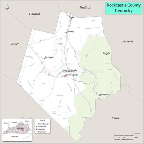 Map of Rockcastle County, Kentucky showing cities, highways & important ...