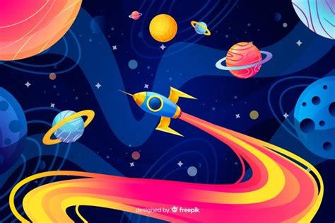 Colorful gradient space with a rocket background Free Vector Space ...