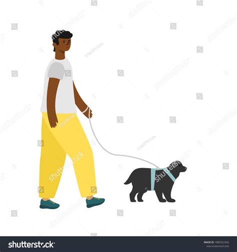 Black Man Walking Dog Stock Vector (Royalty Free) 1985552342 | Shutterstock