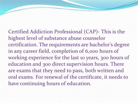 Substance abuse counselor certification