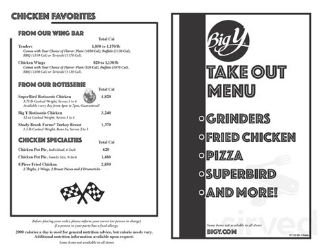 Big Y Food Service menu in Monroe, Connecticut, USA