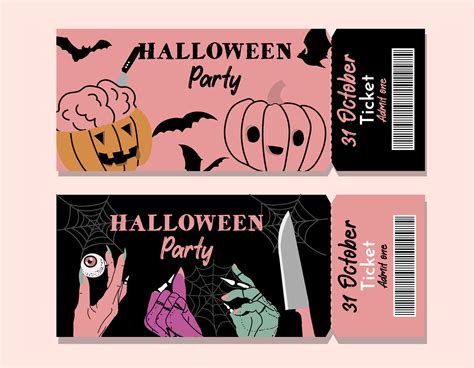 pink Halloween party tickets template. with zombie witch hands ...