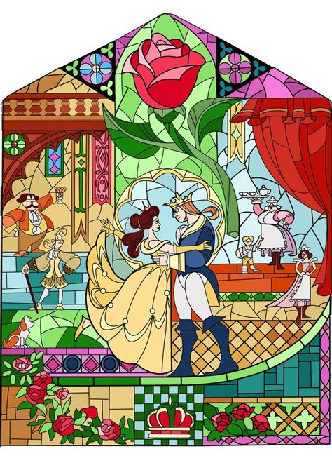 √70以上 stained glass beauty and the beast rose clipart 303501