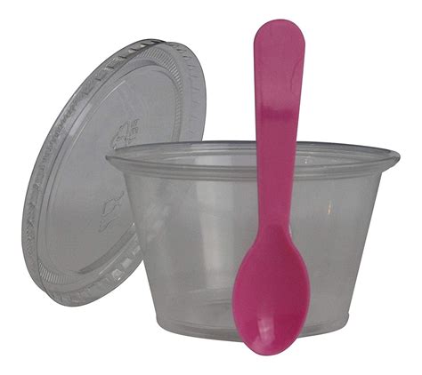 Disposable Clear 4oz Plastic Condiment Cups with Lids and 3" Sampling Spoons, Souffle Portion ...