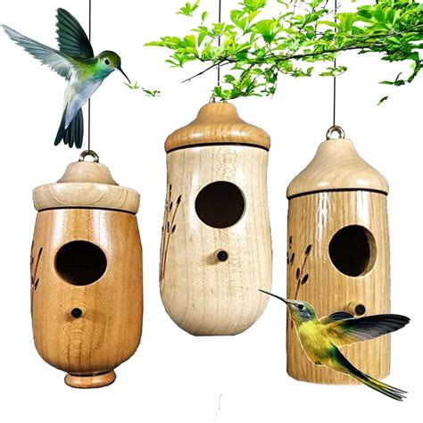 iMucci 3Pcs Natural Wood Hummingbird House 2022 New Hummingbird Houses ...