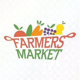 farmer's market logo with fruits and vegetables in a basket on a white ...