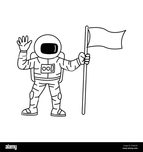 Cartoon version design of astronaut holding flag and raising hand ...