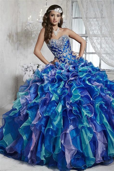 Sexy 2017 Royal Blue Quinceanera Dresses Ball Gown Beaded Crystals Ruffles Sweet 16 Dress ...