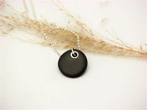 Black Beach Stone Jewelry River Rock Necklace Sterling Silver Riveted ...