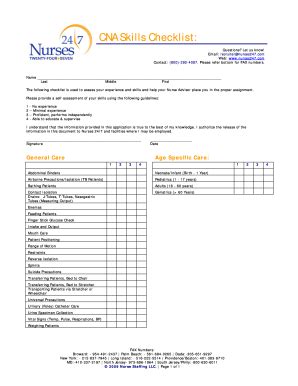 Cna Skills Checklist - Fill and Sign Printable Template Online