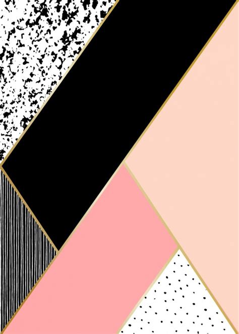 Pink Abstract Black White Shapes Wallpaper Wall Mural