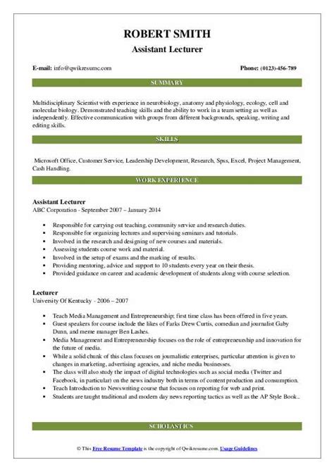 Lecturer Resume Samples | QwikResume