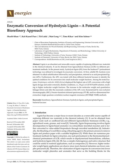 (PDF) Enzymatic Conversion of Hydrolysis Lignin-A Potential Biorefinery ...