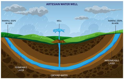 An artesian well taps into a confined aquifer, providing water without pumping 23588221 Vector ...