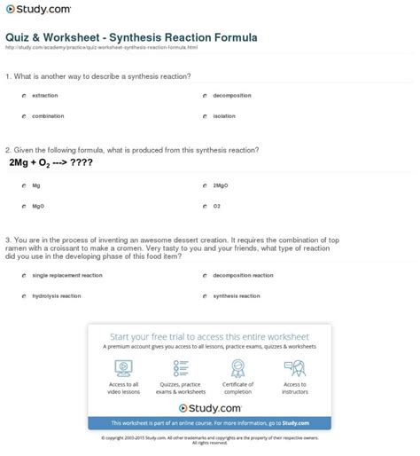 Synthesis Reaction Worksheet — db-excel.com