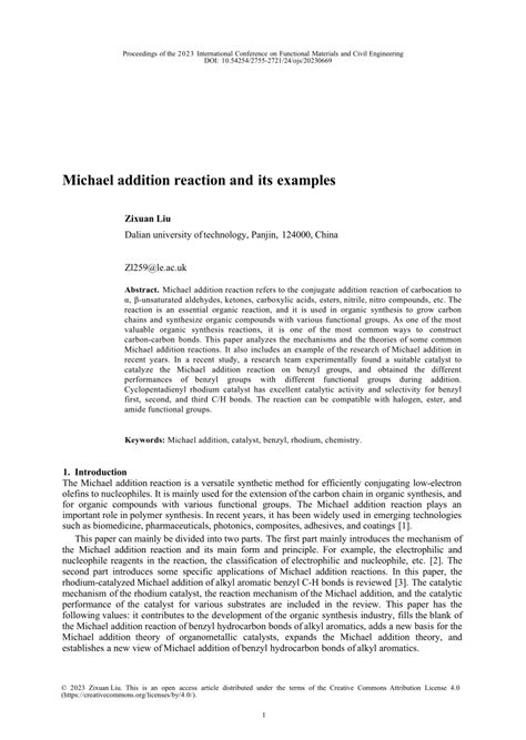 (PDF) Michael addition reaction and its examples