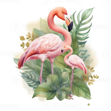 Mom and Baby Flamingo Watercolor Art, 23957987 PNG