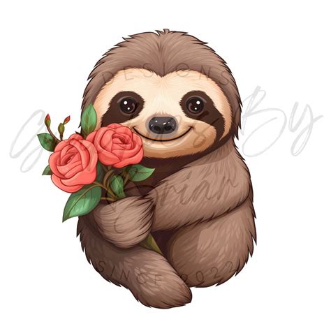 Cute Sloth Clipart, Sloth Graphics, Sloth Bundle PNG, Valentine ...