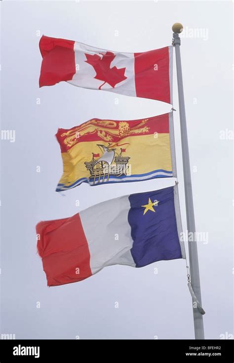 Canadian, New Brunswick and Acadian flags, New Brunswick, Canada Stock Photo - Alamy