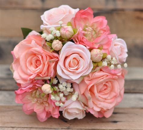 Peach Rose Wedding Bouquet Silk Flower Bouquet made with