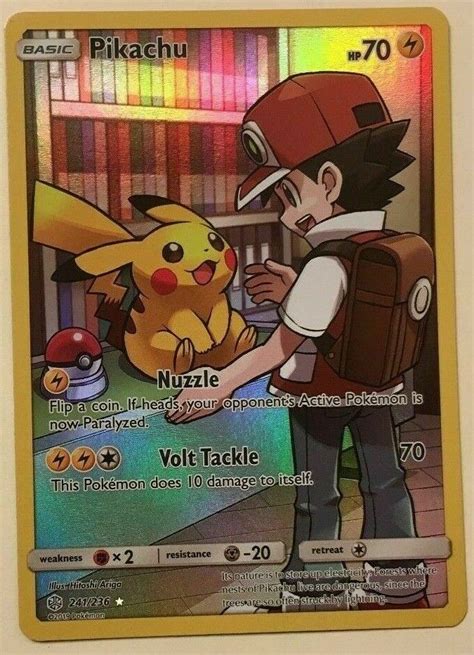 FULL ART Pikachu (Ash Art) SECRET RARE 241/236 Pokemon Cosmic Eclipse Holo - LP | eBay