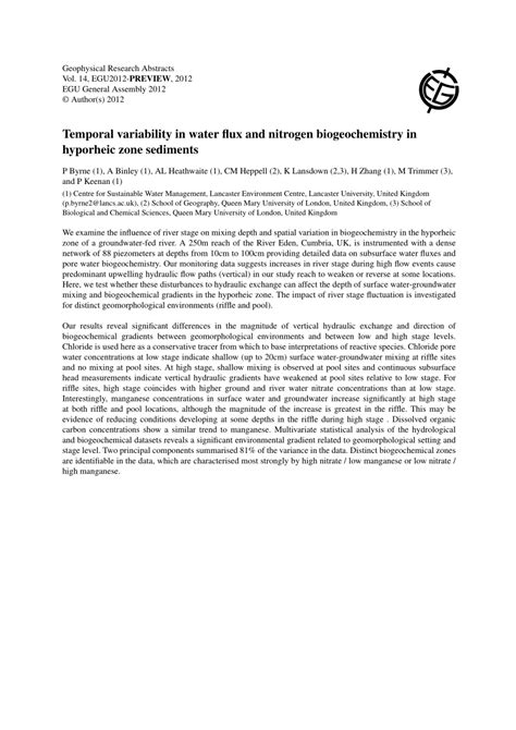 (PDF) Temporal variability in water flux and nitrogen biogeochemistry in hyporheic zone sediments