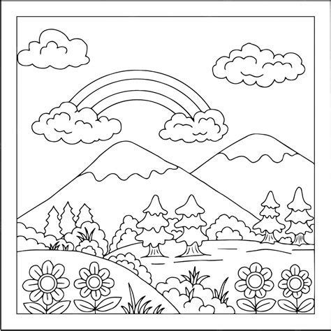 Premium Vector | Design Vector Landscape Mountain Coloring Page for Kid