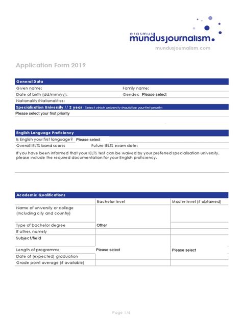 Erasmus Mundus Application Form 2019 | PDF | International English ...