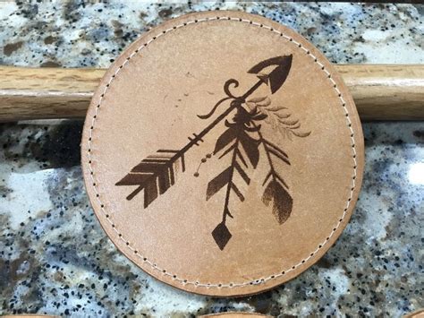 Handcrafted Laser Engraved Arrow and Feathers Top Grain Leather Coaster Set | Leather coaster ...