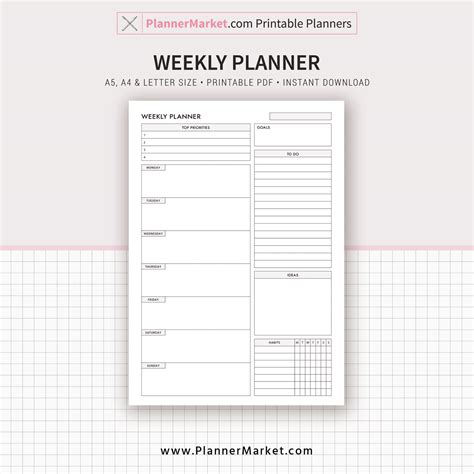 Daily Weekly Monthly Planner, Printable Planner, Filofax A5 Inserts, A5 ...