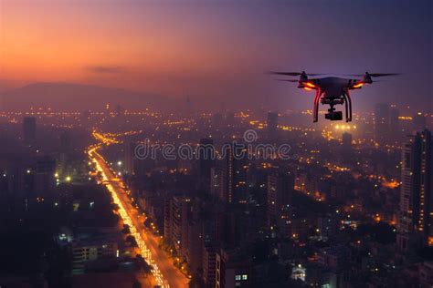 Drone Above the City at Summer Night Stock Photo - Image of killer ...