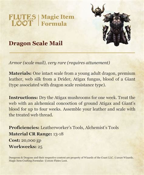 Dragon Scale Mail | Crafting Magic Items Formula D&D 5e in 2020 | D&d, Dragon scale, Scale mail