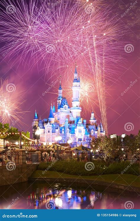 Shanghai Disney Castle and Fireworks Editorial Photo - Image of view ...