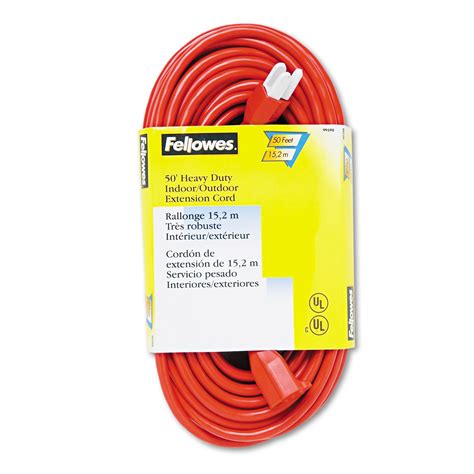 Fellowes Indoor/Outdoor Heavy-Duty 3-Prong Plug Extension Cord, 1-Outlet, 50ft, Orange ...