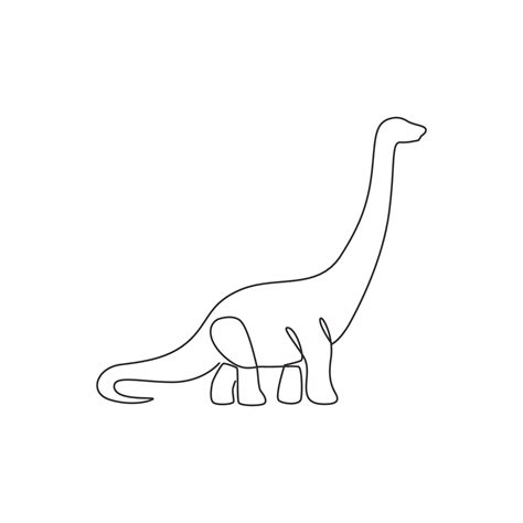 Single continuous line drawing of long neck brontosaurus for logo ...