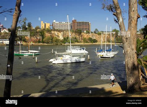 City Botanic Gardens riverside walk and Yachts Brisbane River Brisbane ...