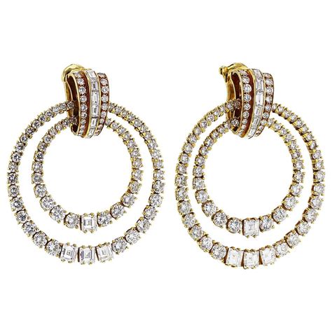 Cartier Diamond Gold Double Hoop Earclips | From a unique collection of vintage hoop earrings ...