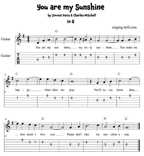 You are my sunshine - Guitar Chords, Tabs, Sheet Music PDF